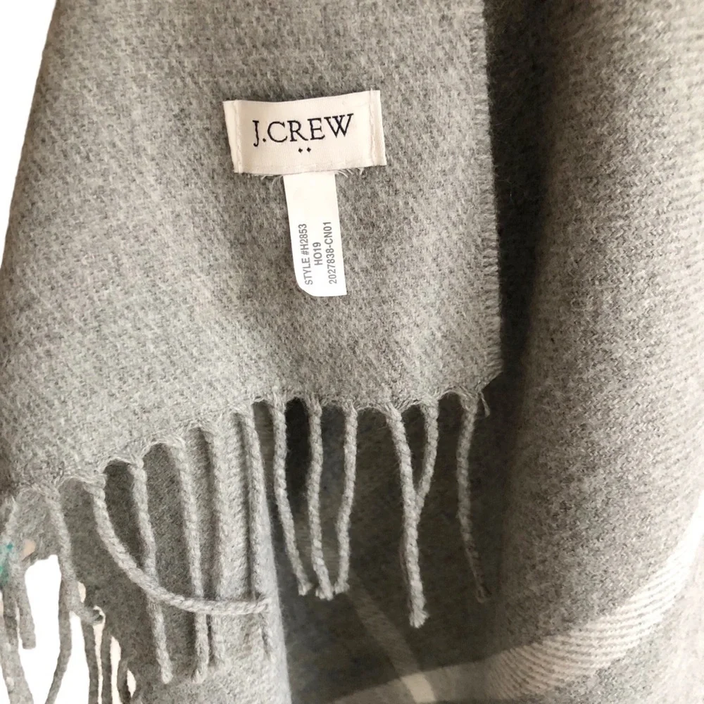 J. Crew Classic Plaid Heather Dusk Gray Ivory Scarf